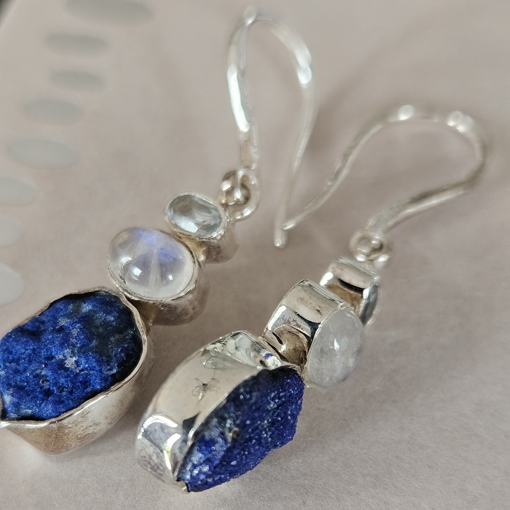 Silpada Silver Earrings with Blue and White Stones